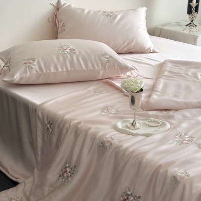 少女心80支兰精天丝夏凉被四件套冰丝刺绣凉感空调被夏被床品