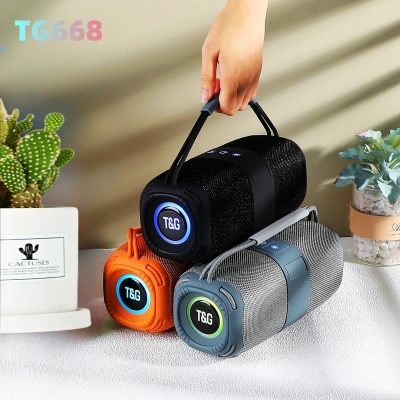TG668新款大音量动感音效双声道LED振膜蓝牙音箱手提便携布艺音响
