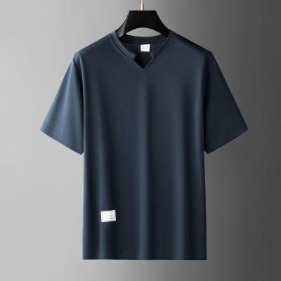 跨境男装夏季轻奢百搭短袖V领透气时尚短袖T恤休闲上衣