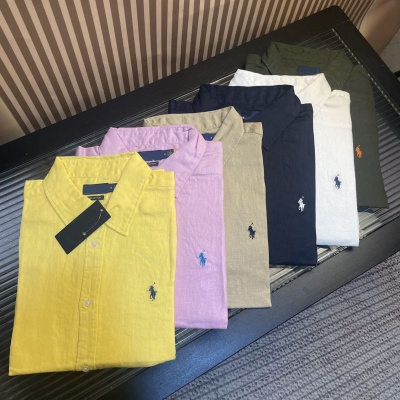 跨境高品质RL拉夫亚麻衬衫女款小马标刺绣老钱风潮牌亚麻衬衣