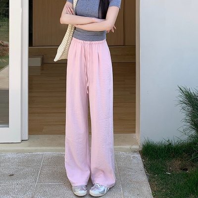 2025夏季新款醋酸绒慵懒风阔腿直筒高腰显瘦休闲拖地遛弯肌理裤女