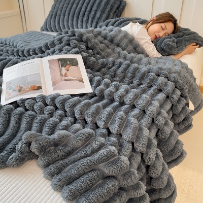 A类兔毛绒毛毯法莱绒毯子午睡毯珊瑚绒盖毯冬季加厚绒毯空调毯