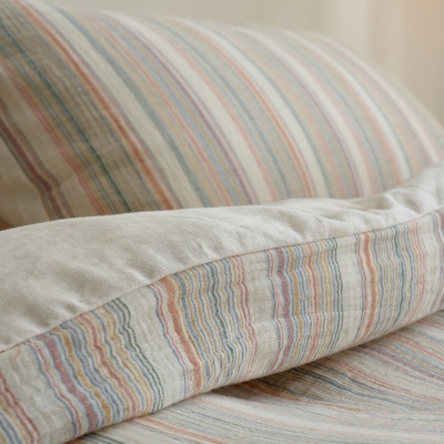 ins风彩色条纹色织提花全棉双层纱四季裸睡床上用品纯棉被套床单