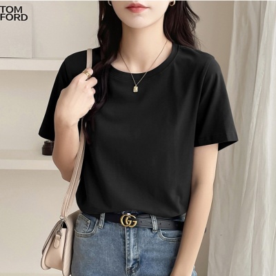 2025纯棉白色短袖T恤女ins潮男女同款重磅不透圆领纯色打底衫批发