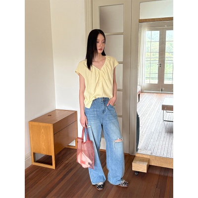 衣夫 2025夏季女装新款韩版复古破洞牛仔长裤CW23525