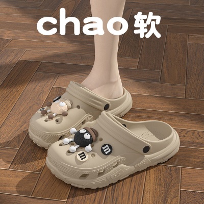 煤球洞洞鞋男夏季外穿踩屎感软底运动沙滩防滑防臭厚底包头凉拖鞋