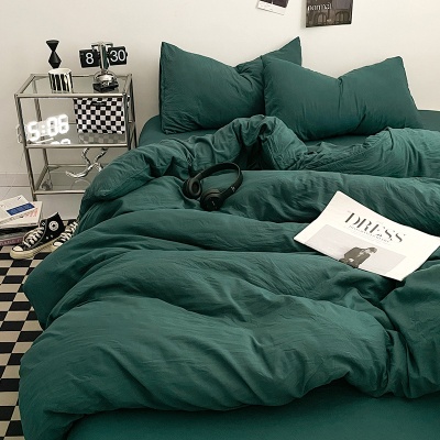 ins纯色A类母婴级水洗棉床上四件套可裸睡床单被套床笠学生三件套