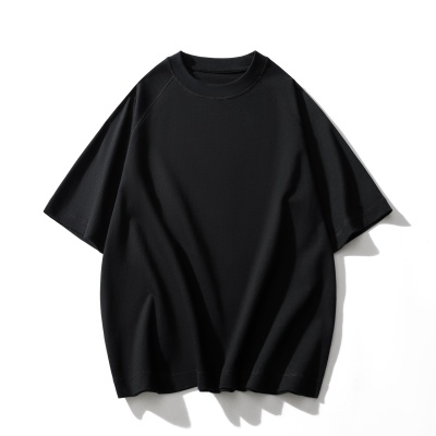 日系300克重磅插肩纯棉短袖t恤男高品质纯色宽松休闲上衣定制跨境