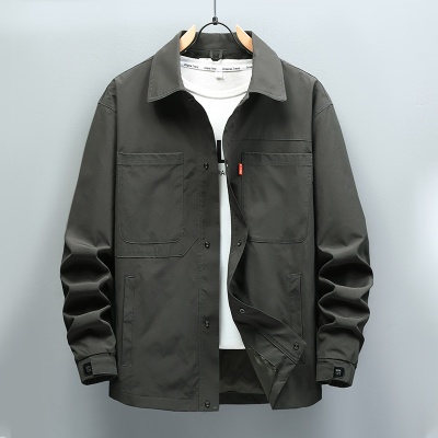 春秋加肥加大码男装休闲夹克外套胖子宽松翻领男式上衣时尚夹克