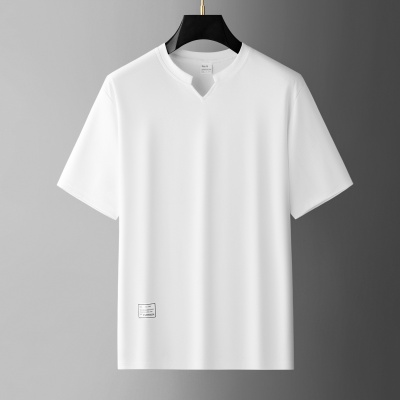 跨境男装夏季轻奢百搭短袖V领透气时尚短袖T恤休闲上衣