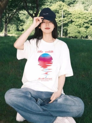 纯棉短袖t恤女美式新款宽松休闲上衣夏季上衣白t恤230克女装短袖