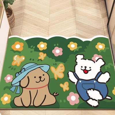 线条小狗入户地垫客厅玄关厨房茶几旁脚垫防滑水晶绒防尘可裁地毯