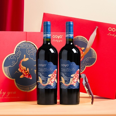 傲鱼智利原装原瓶进口红酒红葡萄酒水果酒中秋送礼盒装双支套装