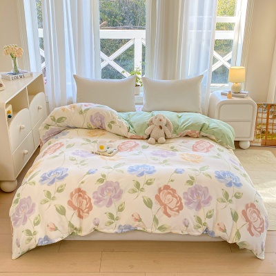 小清新床上四件套100全棉印花纯棉被套床单宿舍三件套床上用品