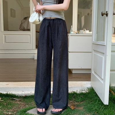 2025夏季新款醋酸绒慵懒风阔腿直筒高腰显瘦休闲拖地遛弯肌理裤女