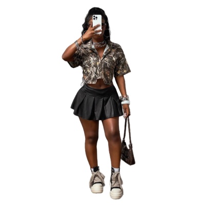 欧美夏季跨境速卖通新款女装时尚性感个性枫叶印花短袖衬衫上衣女