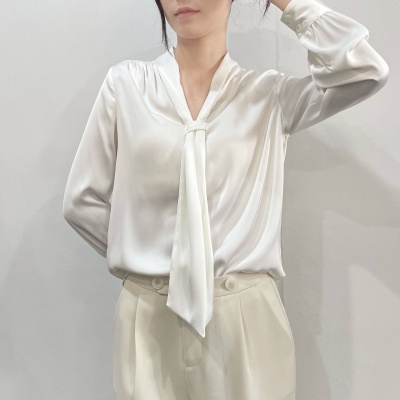 2023夏季新款飘带领职业装通勤百搭女士衬衫