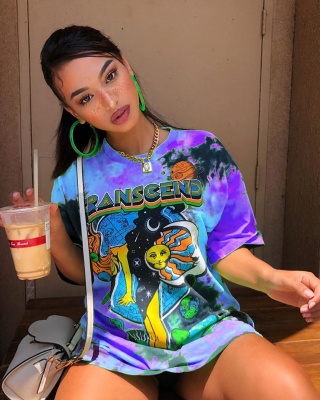 外贸夏独立站Wish亚马逊新款女装 涂鸦印花圆领短袖宽松型上衣t恤