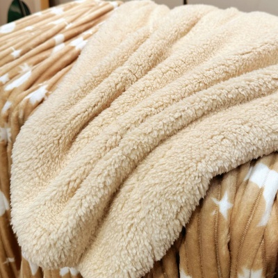 跨境新款星月抽条羊羔绒双层毛毯法兰绒毯子办公室午睡盖毯空调被