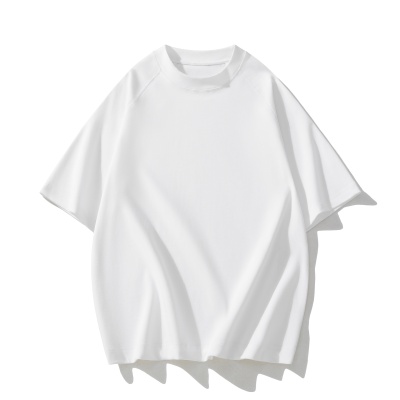 日系300克重磅插肩纯棉短袖t恤男高品质纯色宽松休闲上衣定制跨境