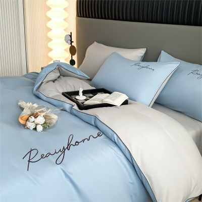 新款水洗棉刺绣四件套细腻亲肤水洗棉活性印染四件套宿舍三件套