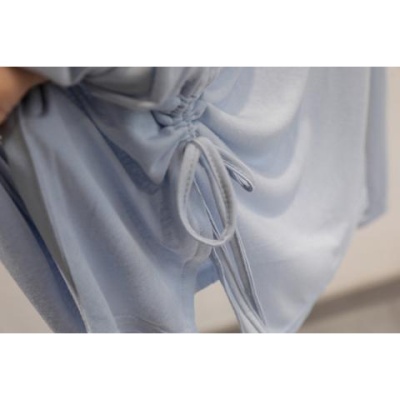 韩系小姐姐!轻薄凉感竹节棉抽绳长袖T恤女简约纯色防晒罩衫潮