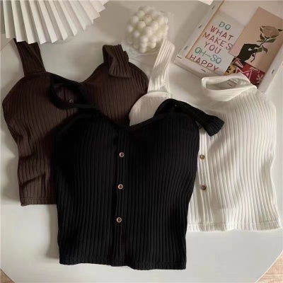 新款纽扣辣妹吊带女带胸垫背心打底内搭爆款夏季女装上衣薄款美背