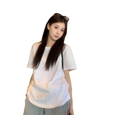 简约白色休闲基础款短袖T恤女装早春慵懒风圆领宽松显瘦套头上衣