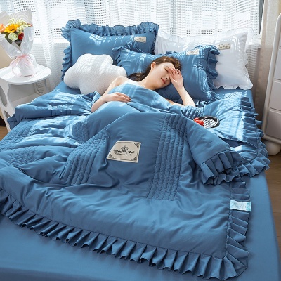 网红款夏凉被四件套空调被三件套韩版纯色夏被水洗棉薄被子可机洗