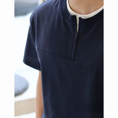 重磅新款半拉链短袖T恤男宽松简约小众设计拼接假两件半袖上衣服