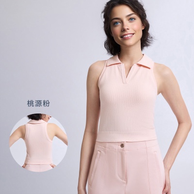 跨境新品纯色翻领运动背心女春夏健身上衣专业跑步户外运动内衣