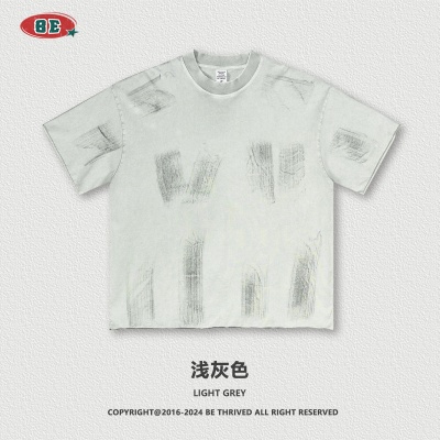 BE男装2025春夏新品重磅水洗擦色vintage短袖男外贸男装boxyT恤男