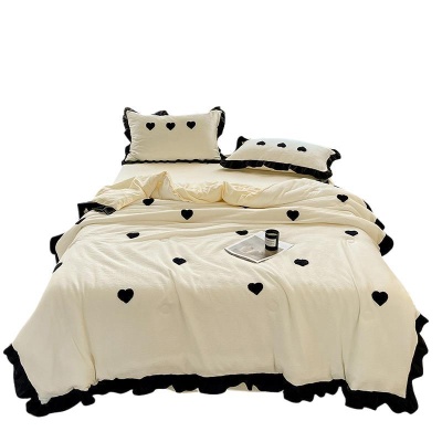 夏新款韩版小泡泡水洗棉毛巾绣夏被四件套爱心蝴蝶结薄被子空调被