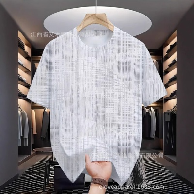 欧美外贸新款男装淡纹简约风3D数码印花宽松圆领短袖男女标码T恤