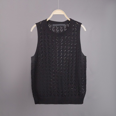 跨境亚马逊爆款新款欧美镂空夏季时尚纯棉无袖圆领女装针织衫毛衣