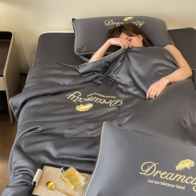 轻奢风水洗真丝冰丝刺绣天丝夏凉被三件套四件套空调被-滚边款