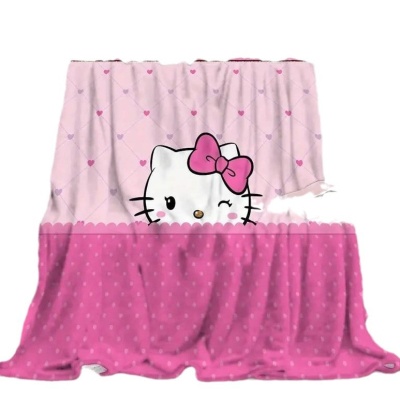跨境新款三丽鸥周边印花毛毯KT猫法兰绒毛毯可爱卡通hellokitty盖