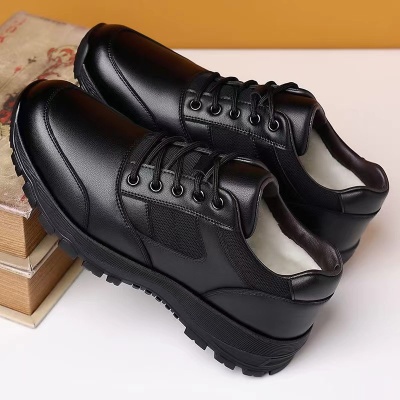 春秋黑色作训男鞋户外运动训练皮鞋低帮工装执勤鞋软底巡逻保安鞋