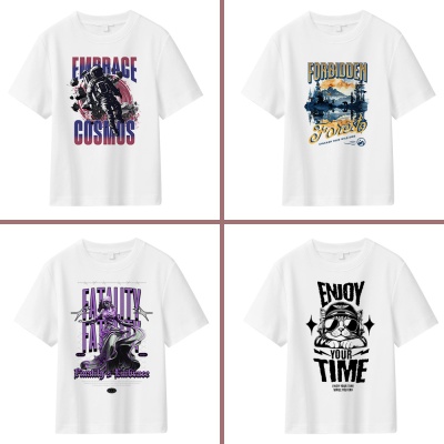 跨境夏季男装潮流t恤男潮牌短袖宽松圆领上衣美式复古T恤英文批发