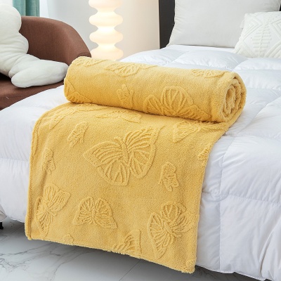 单层塔肤绒纯色毛毯 立体提花蝴蝶毯家用办公室午睡毯子空调毯