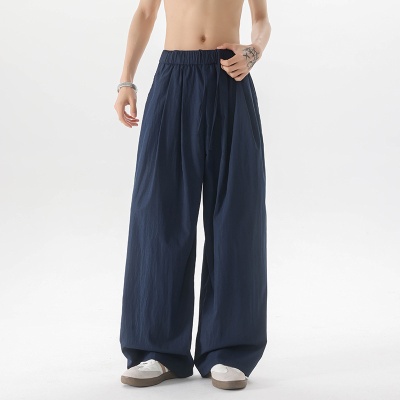 2025夏季新款男士冰丝垂感休闲直筒裤慵懒风山本裤阔腿拖地裤男