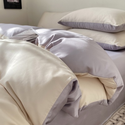 夏季冰丝床上四件套夏天丝滑被套裸睡床单水洗纯色宿舍三件套床品