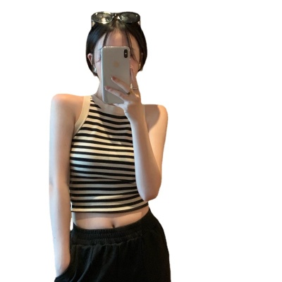 2023新款吊带背心 辣妹撞色条纹无袖t恤女内搭又纯又欲打底女上衣