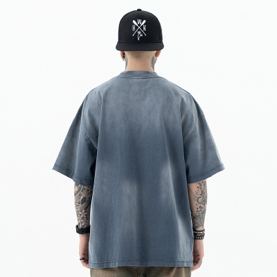 澜海男装2025春夏新品潮牌erd高街水洗渐变做旧oversize短袖T恤男