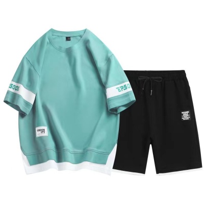跨境2024青少年套装男夏季短袖潮流宽松衣服搭配短裤休闲运动套装