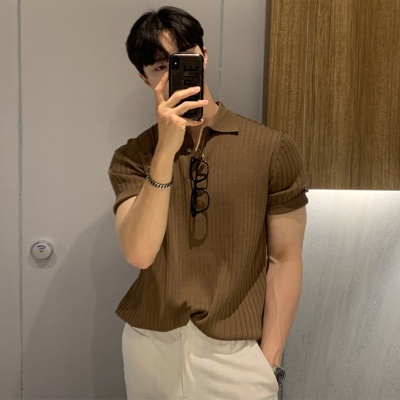 港风翻领polo衫短袖男潮牌宽松休闲夏季薄款纯色针织衫t恤打底衫