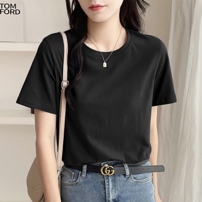 2025纯棉白色短袖T恤女ins潮男女同款重磅不透圆领纯色打底衫批发