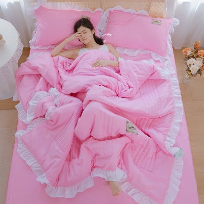 韩版花边夏被空调水洗棉夏凉三件套四件套单双人薄被子可机洗