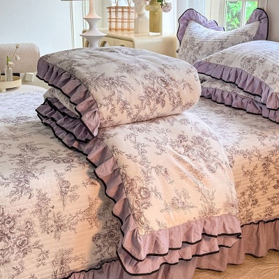 a类韩版提花夹棉床盖夏被四件套可机洗空调被夏季双人薄被子4