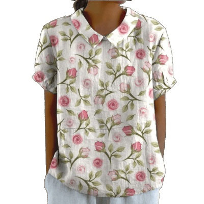 跨境外贸2024夏季女装新款亚马逊宽松印花圆领休闲大码套头女装T